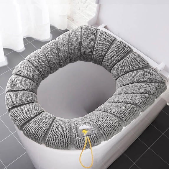 Fnyoxu Warm Washable Toilet Seat Cover - Thick Knitted Soft Cover with Snap-On Sling, Universal Non-Slip Bathroom Mat for Oval and Round Toilets, Machine Washable