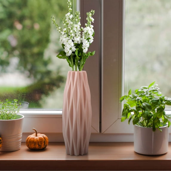 Fnyoxu White Plastic Flower Vase - 8.2x0.9 Inch Shatterproof Decor Vase with Ultra Slim Opening, Wedding Centerpiece for Farmhouse Shelf & Home Decor Gift