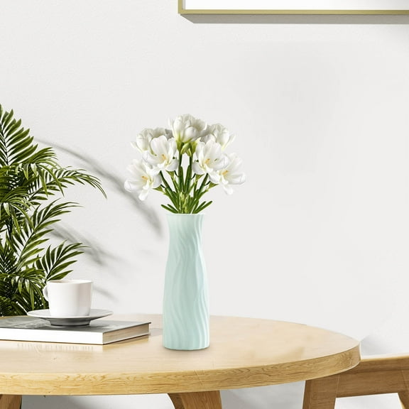 Fnyoxu White Plastic Flower Vase - 8 Inch Shatterproof Decor Vase for Wedding Centerpieces, Farmhouse Shelf Decor, Home Office & Gift with Slender Opening