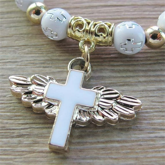 Fnyoxu Women's Beaded Bracelet, Elastic White Beaded Bracelet, Angel Winged Bracelet, Healing Jewelry, Gifts for Teenagers and Girls