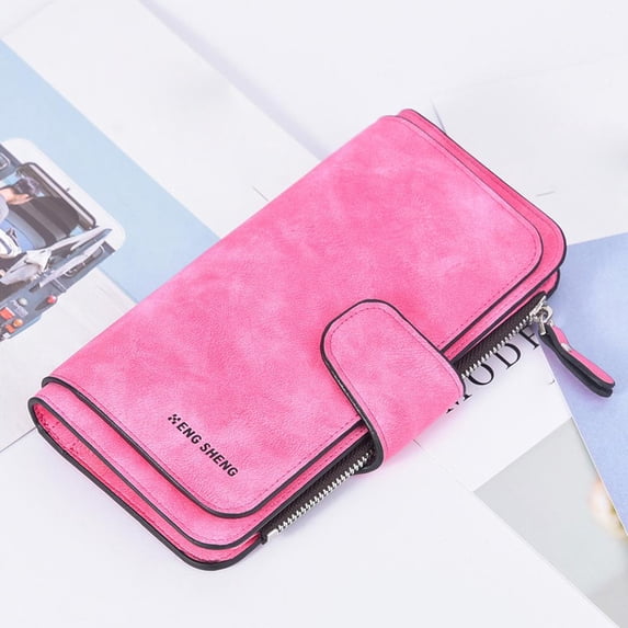 Fnyoxu Women's Wallet,Women's Frosted Women's Wallet Zipper Coin Purse Photo Card Holder Women's Long Wallet