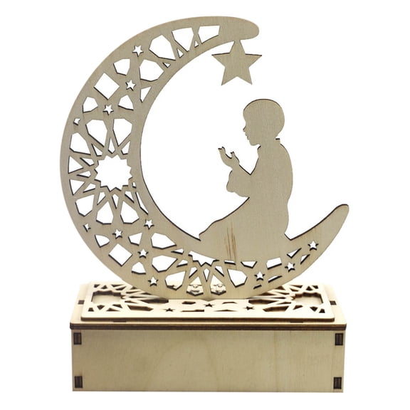 Fnyoxu Wooden Ramadan Eid Mubarak Decorations For Home LED Candles Light