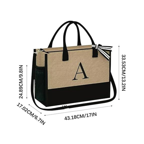 Fnyoxu YOOLIFE Initials Jute Tote Bag and Cosmetic Bag Beach Tote Bag with Zipper Pocket Adjustable Strap Birthday Gift for Women