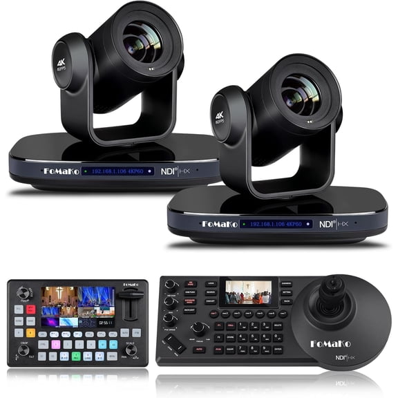 FoMaKo 60FPS 4K NDI PTZ Camera 20X Camera Bundle(K820N X2+KC601+KC608 Pro)