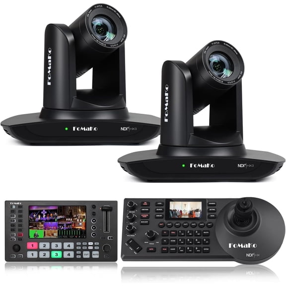 FoMaKo 20x Optical Zoom NDI Camera, AI Auto Tracking HDMI PTZ Camera(2pcs),KC608N PTZ Controller, M3 Video Mixer Swicher, for Church Services Worship Education, (FMK20UH NDI-B X2+KC608N+M3)