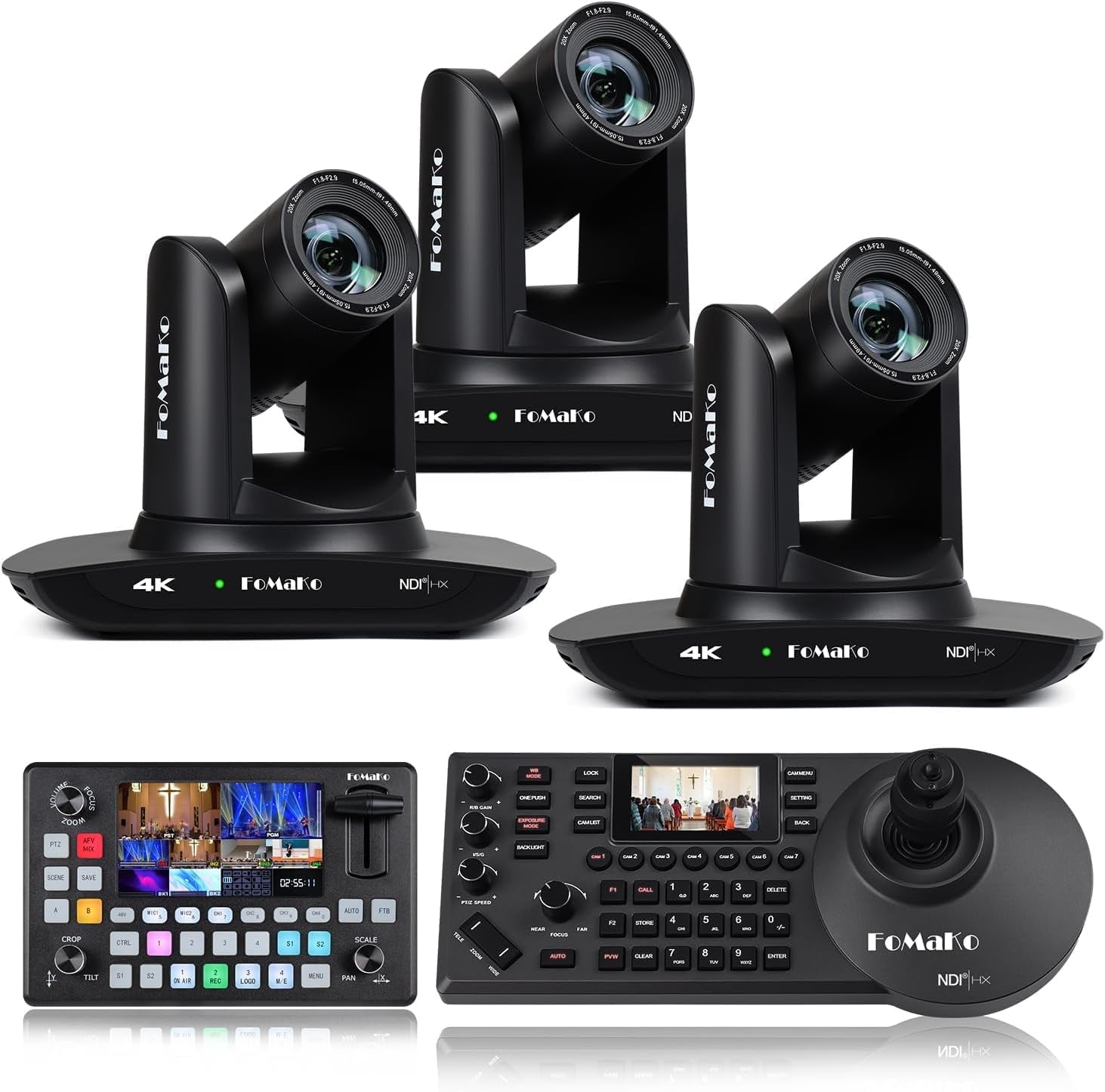 FoMaKo 4K PTZ Camera HDMI NDI 20X Live Streaming Camera Bundle(K20UHX3+KC601+KC608 Pro)