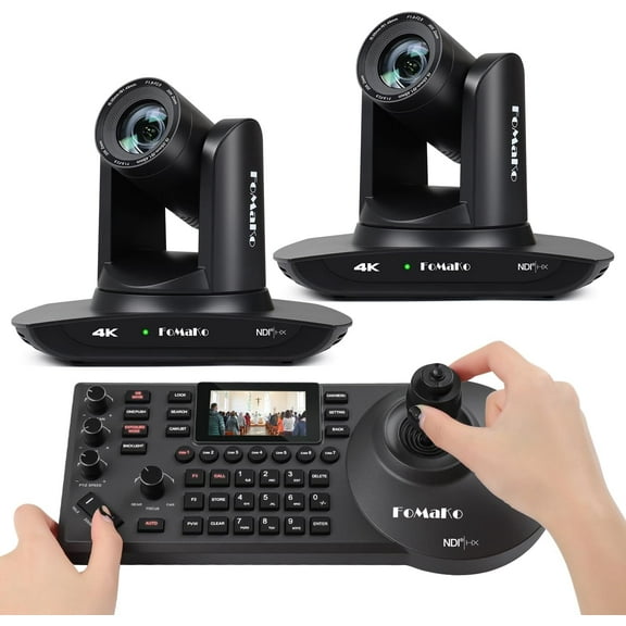 FoMaKo 4K 20X PTZ Camera HDMI AI Auto-Tracking PTZ Camera, NDI PTZ Controller PoE 3" LCD Screen Preview for Church Worship Education Conference Events, NDI 6 & NDI HX3 Certified (K20UHx2+KC608 Pro)