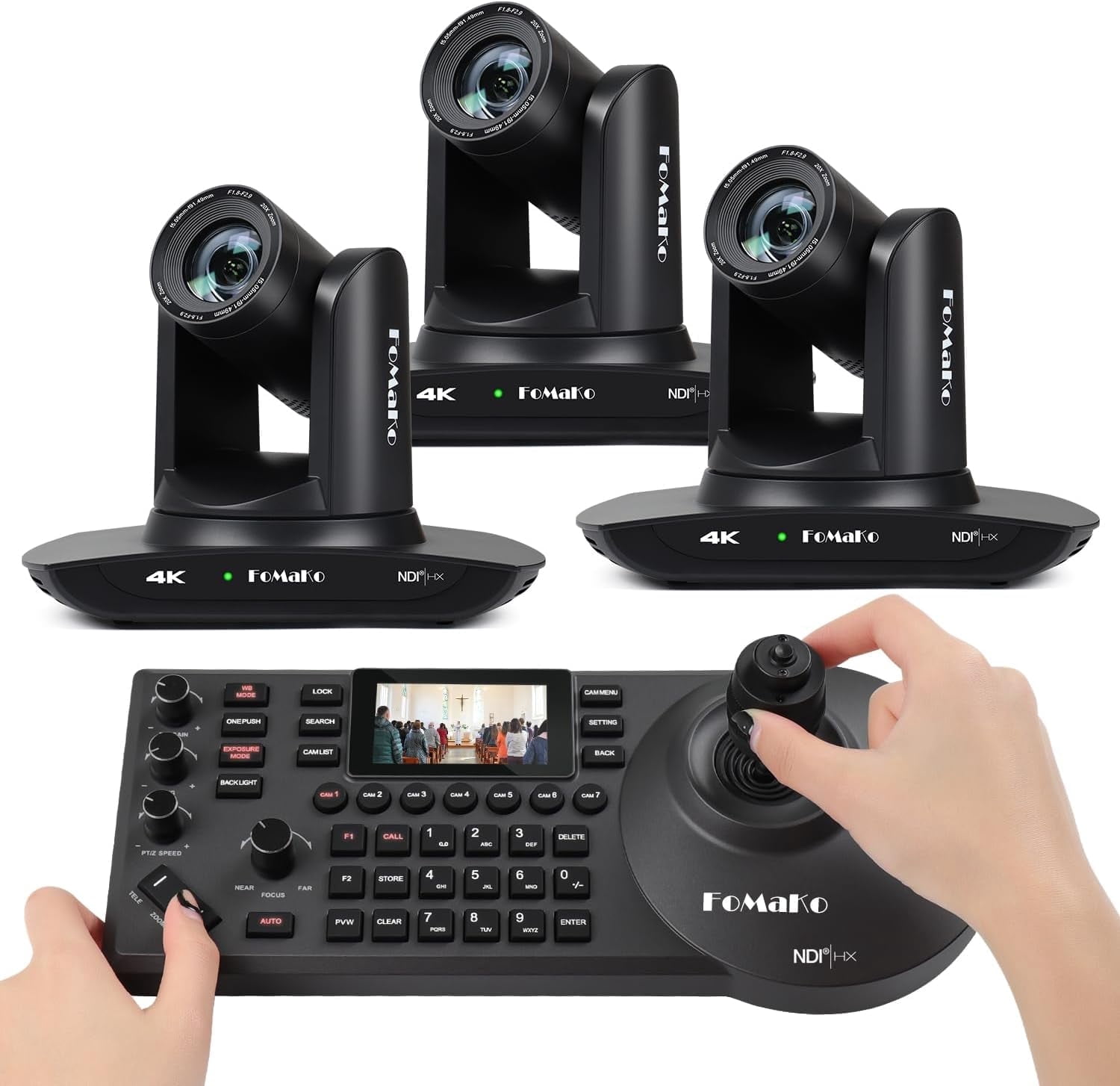 FoMaKo 4K PTZ Camera HDMI NDI 20X Live Streaming Camera Bundle( K20UH NDIx3+KC608)