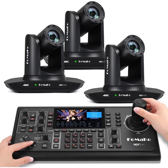FoMaKo 4K 20X PTZ Camera HDMI with NDI and AI Auto-Tracking PTZ Camera,for Church Worship Education Conference Events,NDI 6 & NDI HX3 Certified(K20UHx3+KC600) BK20UH3X