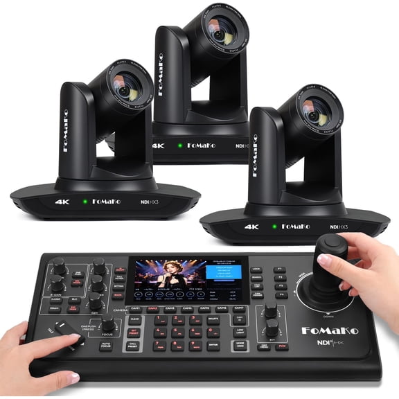 FoMaKo 4K 30X PTZ Camera HDMI with NDI and AI Auto-Tracking SDI PTZ Camera,for Church Worship Education Conference Events,NDI 6 & NDI HX3 Certified(K30NSx3+KC600) BK30NS3X