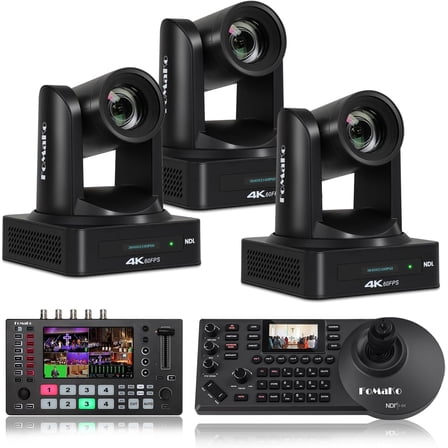 FoMaKo 4K 60FPS NDI HDMI 20x Optical Zoom PTZ Camera, AI Auto-Tracking Gen 3, for Real-time Collaboration of Video Conferencing and Remote Monitoring Live Streaming(K800NX3+M4+KC608)