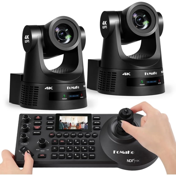 FoMaKo 4K 60fps NDI PTZ Camera Bundle, Supports NDI HX3 4K 60fps Output, 20x Optical Zoom, Gen 3 AI Auto-Tracking, 3G-SDI/HDMI/NDI/USB/PoE, Ideal for Church Worship & Live Studio,BK202 Black