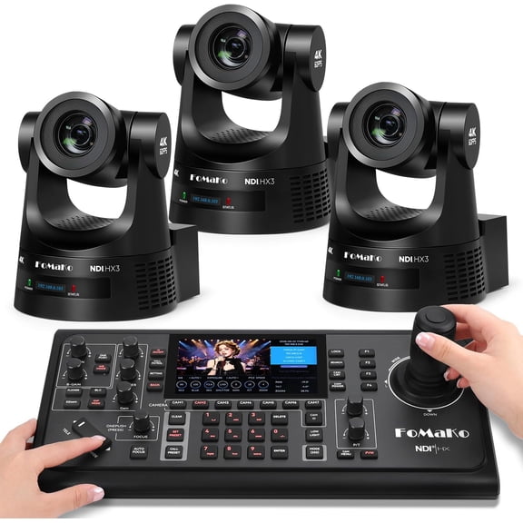 FoMaKo 4K 60fps NDI PTZ Camera Bundle, Supports NDI HX3 4K 60fps Output, 30x Optical Zoom, Gen 3 AI Auto-Tracking, 3G-SDI/HDMI/NDI/USB/PoE, for Church Worship & Live Studio,K630Nx3+KC600,BK303X