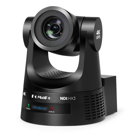 FoMaKo 4K 60fps NDI PTZ Camera, Supports NDI HX3 4K 60fps Output, 20x Optical Zoom, Gen 3 AI Auto-Tracking, 3G-SDI/HDMI/NDI/USB/PoE, Ideal for Church Worship & Live Studio,K600N Black