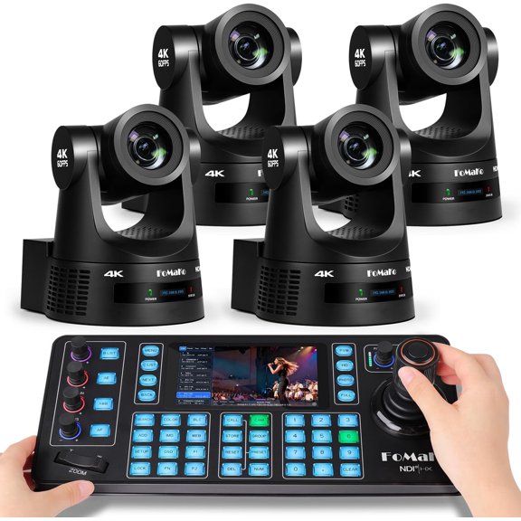 FoMaKo 4K 60fps NDI PTZ Camera, Supports NDI HX3 4K 60fps Output, 20x Optical Zoom, NDI PTZ Camera Controller KC608N for E-Commerce Live Streaming & Brand Promotion LivestreamingK600NX4+KC608N