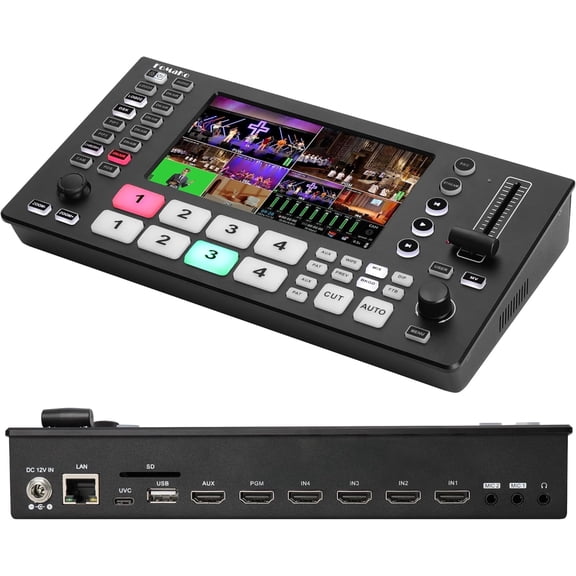 FoMaKo 4K HDMI Video Mixer Switcher 5.5 Inch FHD LCD Screen 5-Channel HDMI Live Streaming Switcher, 4K 60FPS Input, 1080p 60FPS Output, Support PTZ Controller, HDMI Video Switcher, M3