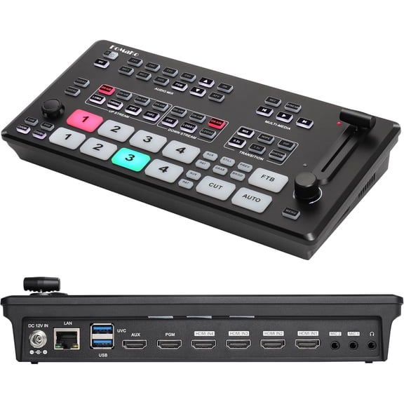 FoMaKo 4K HDMI Video Mixer Switcher, 5-Channel HDMI Live Streming Switcher, 4K 60FPS Input,1080p 60FPS Output, Support PTZ Controller, HDMI Video Switcher,M1