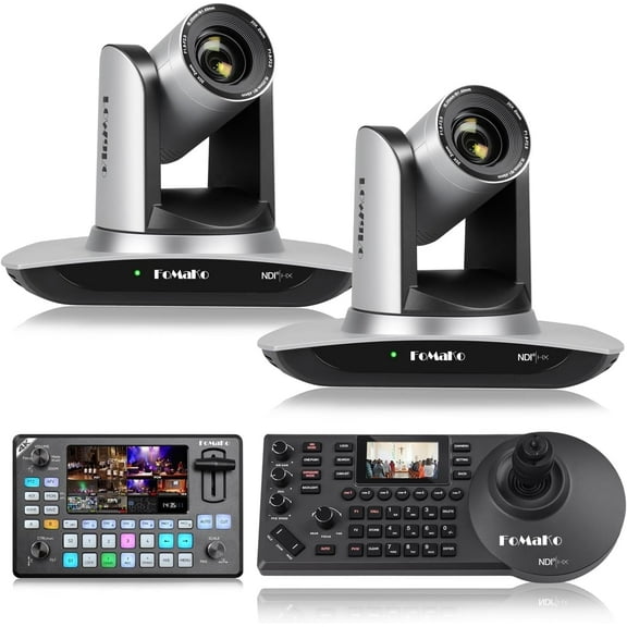 FoMaKo 4K PTZ Camera HDMI, AI Auto-Tracking,20X Optical Zoom(2pcs),KC602 Video Mixer Switcher,KC608 Pro PTZ Controller,for Church Worship Education Conference Events(K20UHX2+KC602+KC608 Pro)