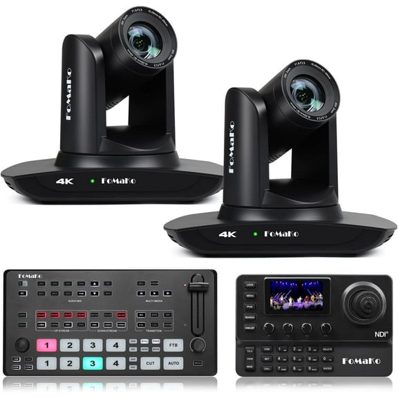 FoMaKo 4K PTZ Camera HDMI, AI Auto-Tracking, 20X Optical Zoom(2pcs),KC606N PTZ Controller,M1 Video Mixer Switcher, for Church Worship Education Conference Events(K20UHX2+KC606N+M1)