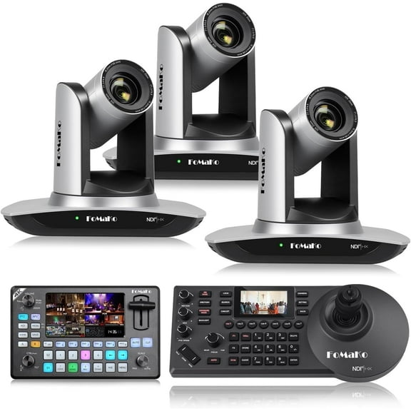 FoMaKo 4K PTZ Camera HDMI, AI Auto-Tracking,20X Optical Zoom(3pcs),KC602 Video Mixer Switcher,KC608 Pro PTZ Controller,for Church Worship Education Conference Events(K20UHX3+KC602+KC608 Pro)