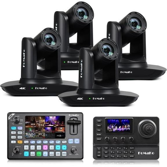 FoMaKo 4K PTZ Camera HDMI, AI Auto-Tracking, 20X Optical Zoom(4pcs), KC602 Video Switcher, KC606 PTZ Controller,for Church Worship Education Conference Events(K20UHX4+KC602+KC606)