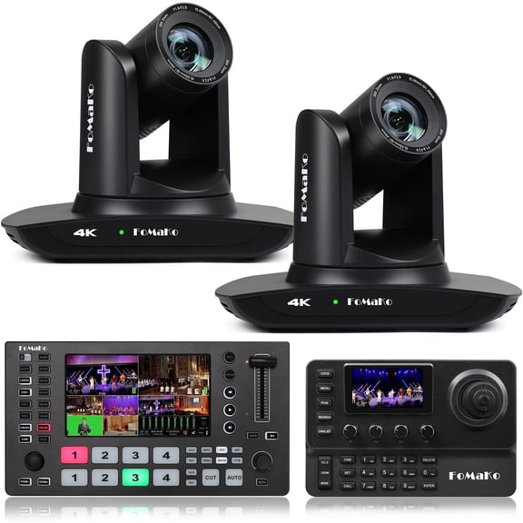 FoMaKo 4K PTZ Camera HDMI, AI Auto-Tracking, 4K 20X Optical Zoom(2pcs),KC606 PTZ Controller, M3 Video Switcher, for Church Worship Education Conference Events,PTZ Bundle(K20UH X2 +M3+KC606)