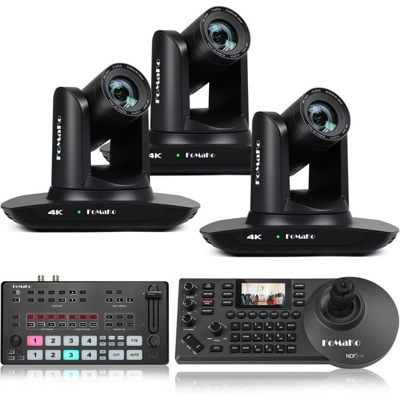 FoMaKo 4K PTZ Camera HDMI, AI Auto-Tracking, 4K 20X Optical Zoom(3pcs), KC608N PTZ Controller, M2 Video Mixer Switcher for Church Worship Education Conference Events, PTZ Bundle(K20UH X3+M2+KC608N)
