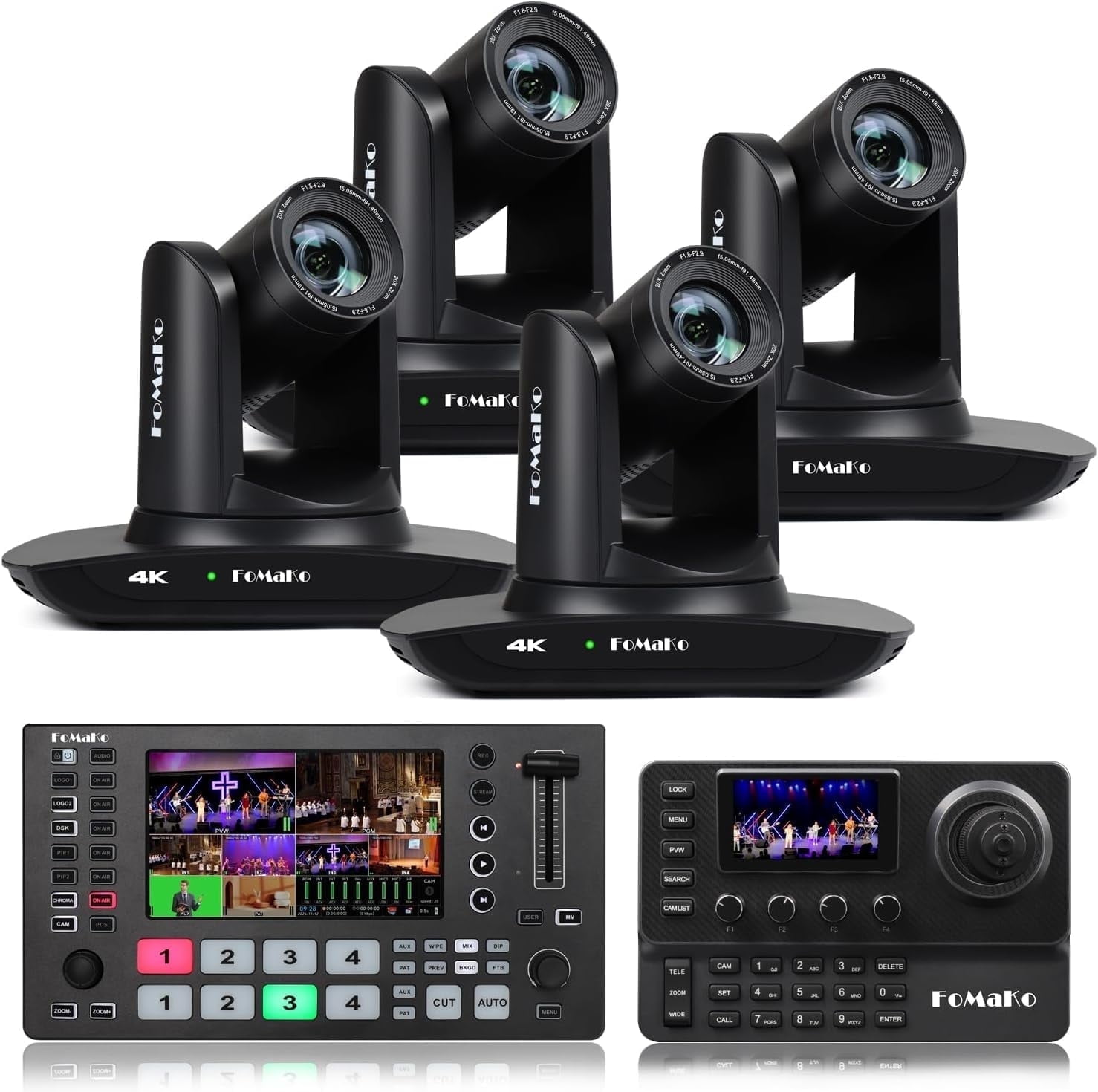 FoMaKo 4K PTZ Camera HDMI NDI 20X Live Streaming Camera Bundle(K20UH X4 ...