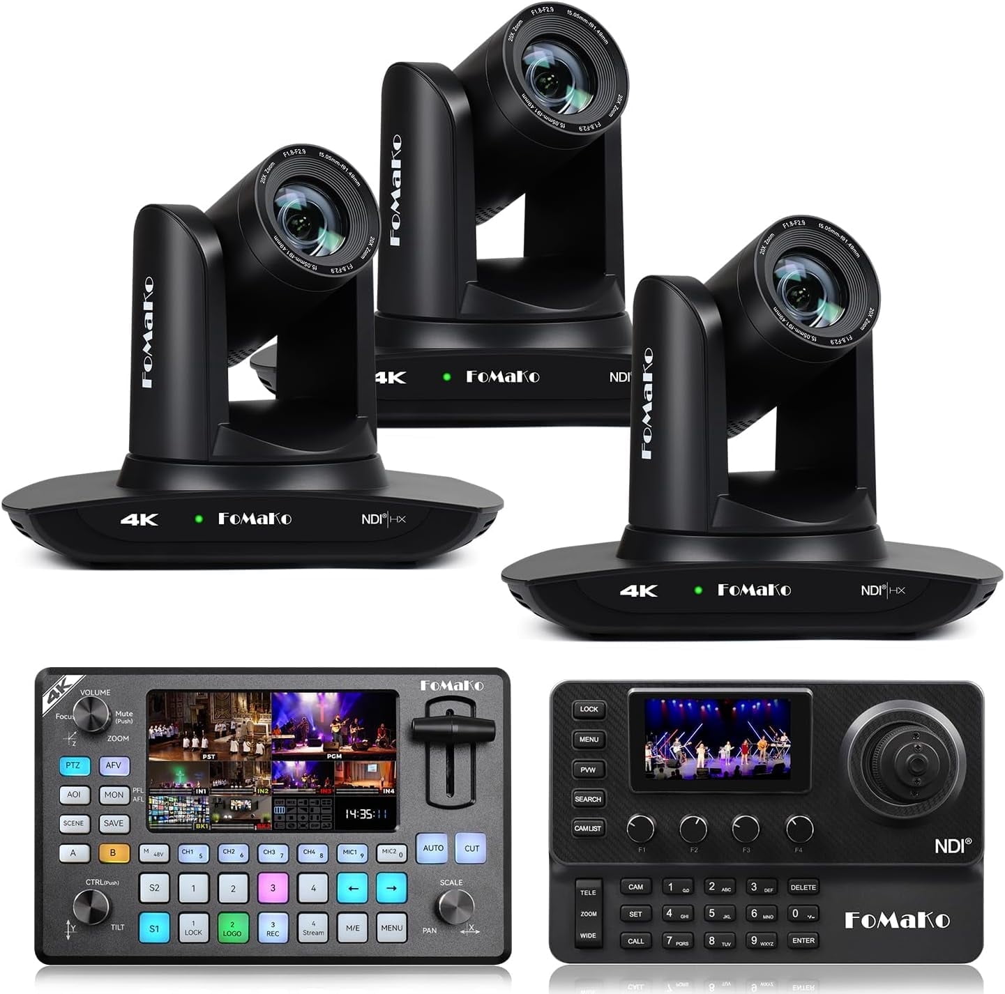 FoMaKo 4K PTZ Camera HDMI NDI 20X Live Streaming Camera Bundle(K20UH NDIX3+KC602+KC606N)