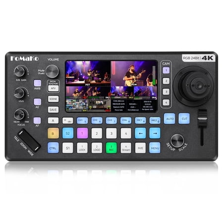 FoMaKo 4k HDMI Multi-Camera Video Mixer Switcher, Integrated Professional 4D Joystick PTZ Camera Controller, 5.5" FHD Screen, XLR Audio and USB/SD Recording,4K 60FPS Input, 1080p 60FPS Output,KC800