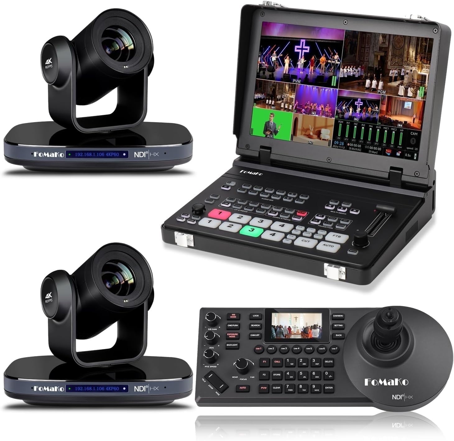 FoMaKo 60FPS 4K NDI PTZ Camera, 20X Optical Zoom, 4KP60 AI Auto ...