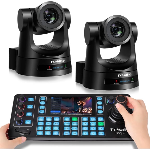 FoMaKo 60fps 4K NDI PTZ Camera 30x, Supports NDI HX3 4K 60fps Output, 30x Optical Zoom, KC608N PTZ Controller,for Church, Gaming and Esports tournaments Live Broadcasting(K630NX2+KC608N)