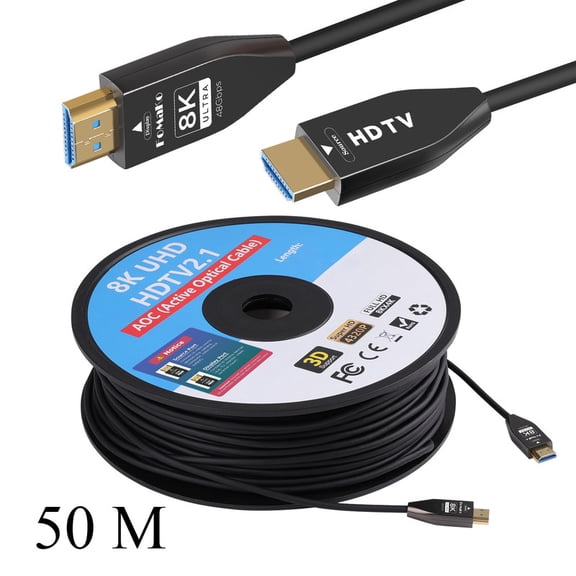FoMaKo 8K 4K Full Fiber Optic HDMI Cable 164 FT 50 Meter, Ultra High Speed 48Gbps,UHD HDTV 2.1, Support 8K@60Hz 4K@120Hz, Dynamic HDR, eARC, Active Optical Cable (AOC), FMKH109