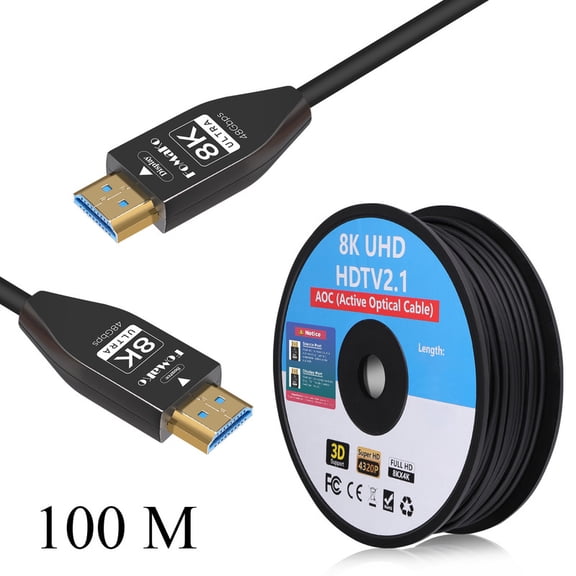 FoMaKo 8K 4K Full Fiber Optic HDMI Cable 328.08 FT 100 Meter, Ultra High Speed 48Gbps,UHD HDTV 2.1, Support 8K@60Hz 4K@120Hz, Dynamic HDR, eARC, Active Optical Cable (AOC), FMKH156