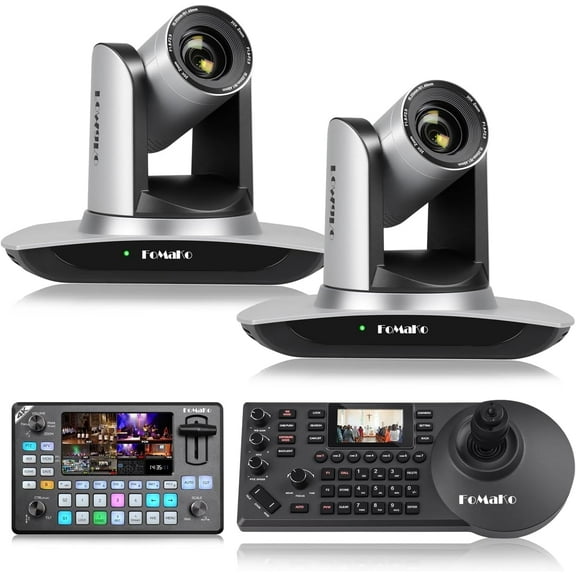 FoMaKo AI Auto Tracking HDMI PTZ Camera, 20x Optical Zoom(2pcs),KC602 Video Mixer Switcher,KC608 Pro PTZ Controller,for Church Services Worship Education(FMK12UHX2+KC602+KC608 Pro)