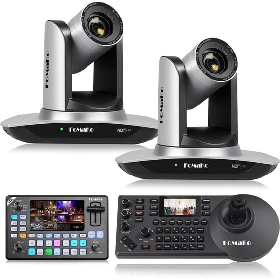 FoMaKo AI Auto Tracking HDMI PTZ Camera, 20x Optical Zoom(2pcs),KC602 Video Mixer Switcher,KC608 Pro PTZ Controller,for Church Services Worship Education(FMK12UHX2+KC602+KC608 Pro)