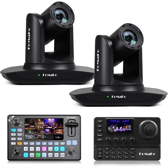 FoMaKo AI Auto Tracking HDMI PTZ Camera, 20x Optical Zoom(2pcs),for Church, Language Exchange Rooms Live Broadcasting and Live Streaming(FMK12UH Pro-BX2+KC602+KC606)