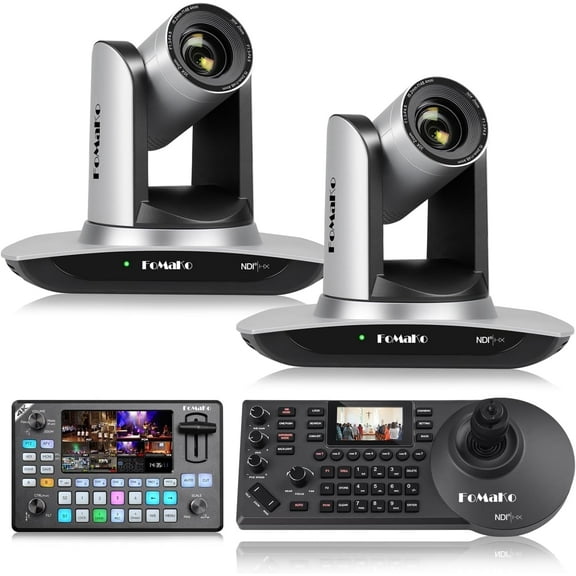 FoMaKo AI Auto Tracking HDMI PTZ Camera, 20x Optical Zoom(2pcs),for Church, Language Exchange Rooms Live Broadcasting and Live Streaming(FMK12UH Pro-BX2+KC602+KC606)