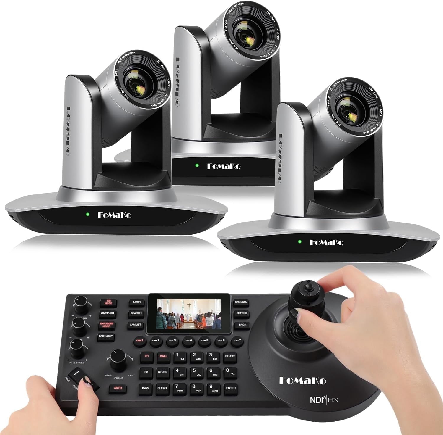 FoMaKo 20x Optical Zoom AI Auto Tracking 1080P Video Camera Bundle (FMK12UH Pro x3 + KC608 Pro)