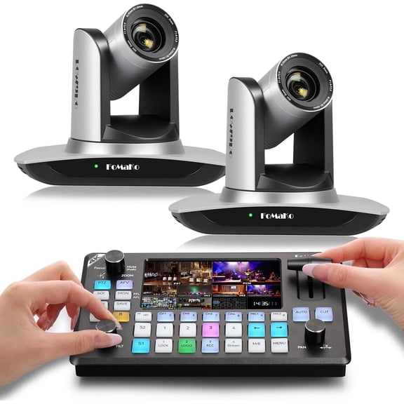 FoMaKo AI Auto Tracking HDMI PTZ Camera,20x Optical Zoom,KC602 Video Mixer Switcher, for Church, Product Launch Events Live Broadcasting(FMK12UHX2+KC602)