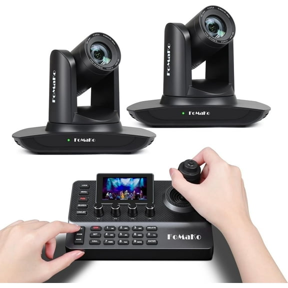 FoMaKo AI Auto Tracking HDMI PTZ Camera 20x Optical Zoom PTZ Controller for Church Services Worship Education, PoE 1080P60, 2pcs FMK12UH Pro(20x)-B + KC606