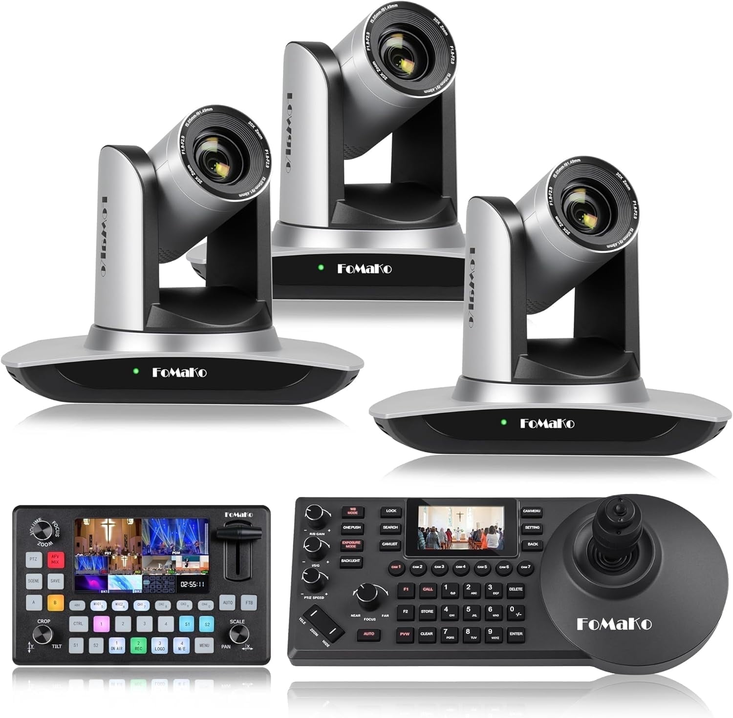 FoMaKo 1080P Video Camera Bundle(3 *20x optical zoom ptz camera+1*video switcher+1*ptz camera controller)
