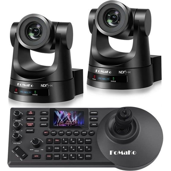 FoMaKo AI Auto Tracking NDI PTZ Camera 30X Bundle HDMI 3G-SDI IP PoE HDMI PTZ Camera for Church Worship(2pcs) PTZ Controller PoE IP PTZ Camera Controller Keyboard (PTZ Bundle KN30A Prox2+KC608 Pro)