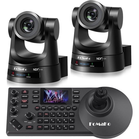 FoMaKo AI Auto Tracking Ndi PTZ Camera Bundle 20X HDMI 3G-Sdi IP PoE HDMI PTZ Camera for Church Worship(2pcs) PTZ Controller PoE IP PTZ Camera Controller Keyboard (PTZ Bundle KN20A Prox2+KC608 Pro)