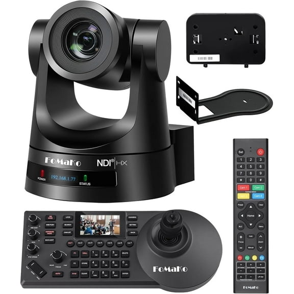 FoMaKo AI Auto Tracking Ndi PTZ Camera Bundle 20X HDMI 3G-Sdi IP PoE HDMI PTZ Camera for Church Worship PTZ Controller PoE IP PTZ Camera Controller Keyboard (PTZ Bundle KN20A Pro+KC608 Pro)BN201