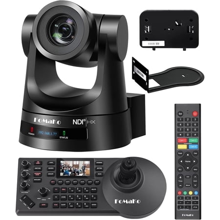 FoMaKo AI Auto Tracking Ndi PTZ Camera Bundle 20X HDMI 3G-Sdi IP PoE HDMI PTZ Camera for Church Worship PTZ Controller PoE IP PTZ Camera Controller Keyboard (PTZ Bundle KN20A Pro+KC608 Pro)BN201