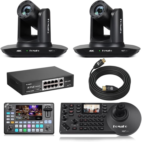 FoMaKo 4K PTZ Camera HDMI NDI 20X Live Streaming Camera Bundle(K20UHx2+KC608 Pro+KC602+P1000+FMKH107)