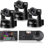 FoMaKo 20x Optical Zoom NDI PTZ Camera AI Auto-Tracking Camera Bundle of 3 Camera with M4 4K Video Switcher & KC608 Pro PTZ Controller, 1080P60 H.265, NDI|HX3, HDMI, 3G-SDI, PoE KN20Ax3+M4+KC608PRO