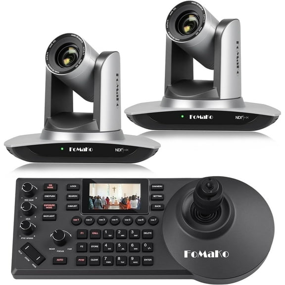 FoMaKo NDI Camera AI Auto Tracking HDMI PTZ Camera 20x Optical Zoom(2pcs) PTZ Controller PoE PTZ Camera Controller (FMK20UH NDI x2 +KC608 Pro) BN402