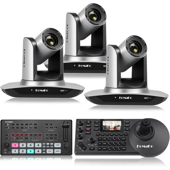 FoMaKo NDI Camera AI Auto Tracking HDMI PTZ Camera, 30x Optical Zoom(3pcs),KC608 PTZ Controller,M1 Video Mixer Switcher, for Church Services Worship Education(FMK30UH NDIX3+KC608+M1)